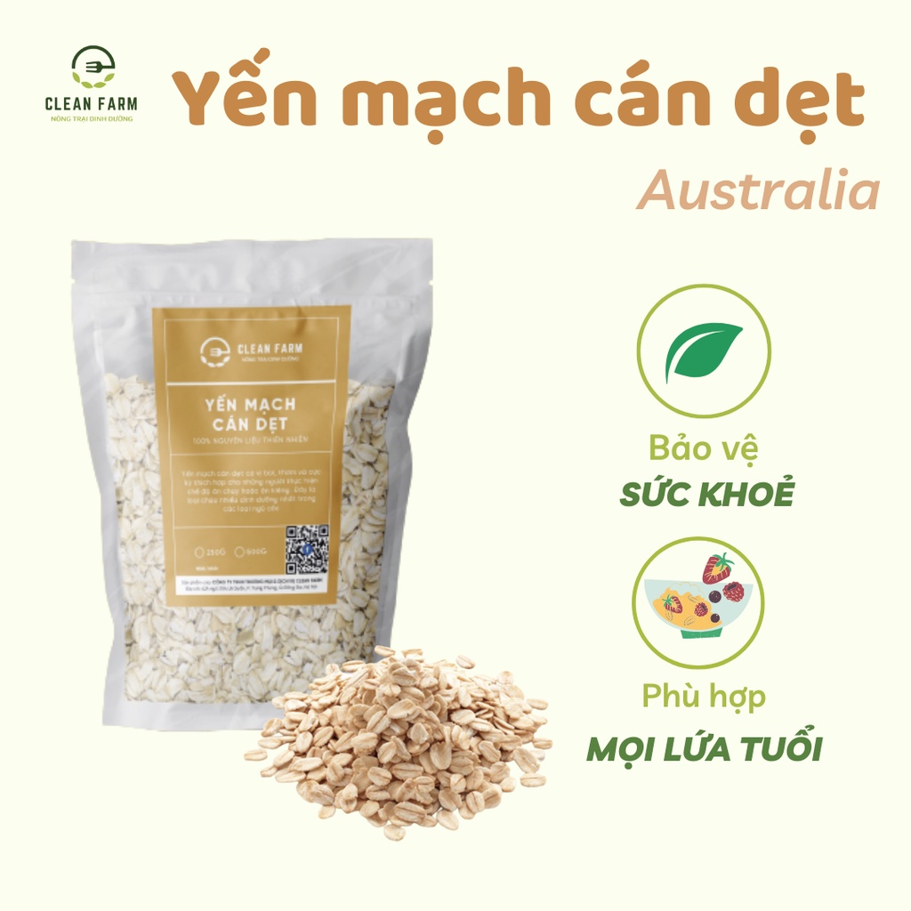 Yến Mạch Cán Dẹt/Cán Vỡ Ăn Kiêng 500g Clean Farm
