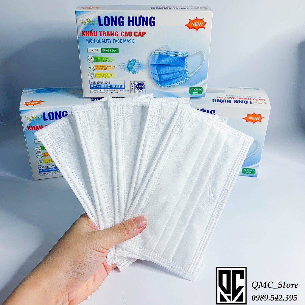 Khẩu trang y tế, khẩu trang Long Hưng màu trắng,hàng chính hãng, hộp 50c &lt;Siêu Rẻ&gt; #QMC