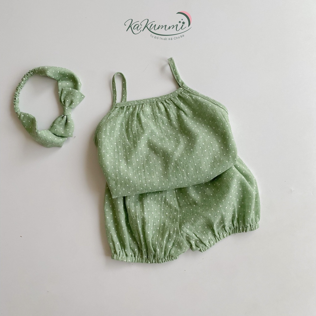 Set bộ quần áo trẻ em hai dây thô chấm bi, set hai dây bé gái thiết kế SET007 Kakummi