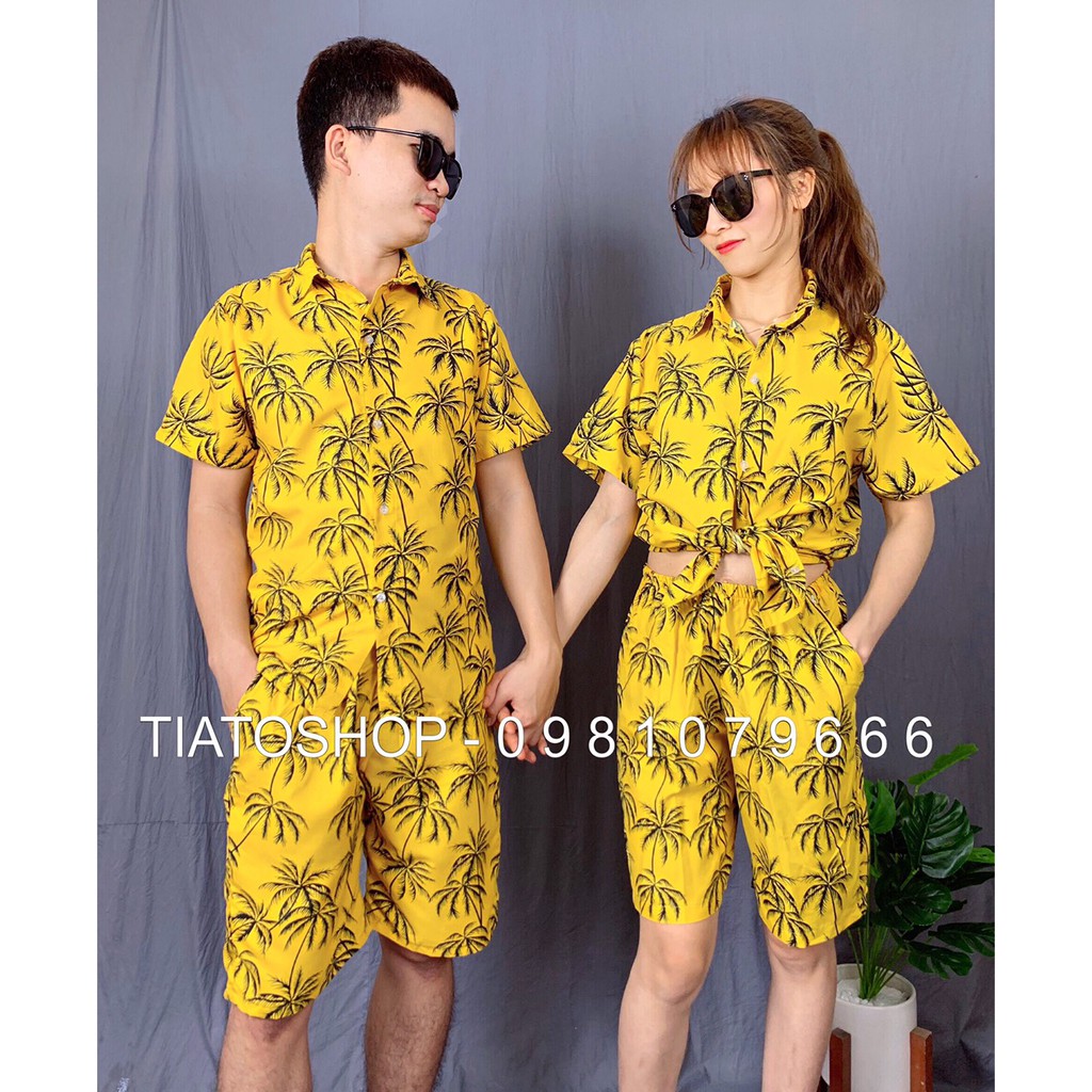 [XẢ HÀNG, ĐỦ SIZE] Bộ quần áo hình hoa lá đi biển cho nhóm nam nữ, gia đình, quần áo nhóm đi du lịch