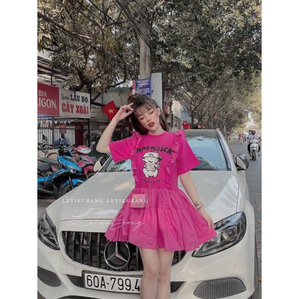 Đầm babydoll in hình baby form rộng siêu cưng