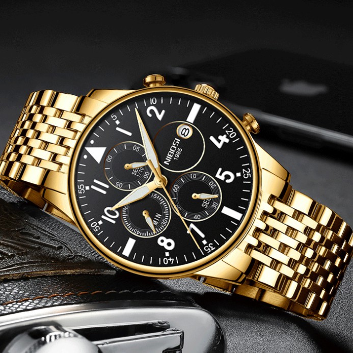 ĐỒNG HỒ NAM NIBOSI CHÍNH HÃNG DÂY KIM LOẠI VÀNG GOLD - BẢO HÀNH 12 THÁNG - 1 ĐỔI 1 TRONG VÒNG 7 NGÀY.