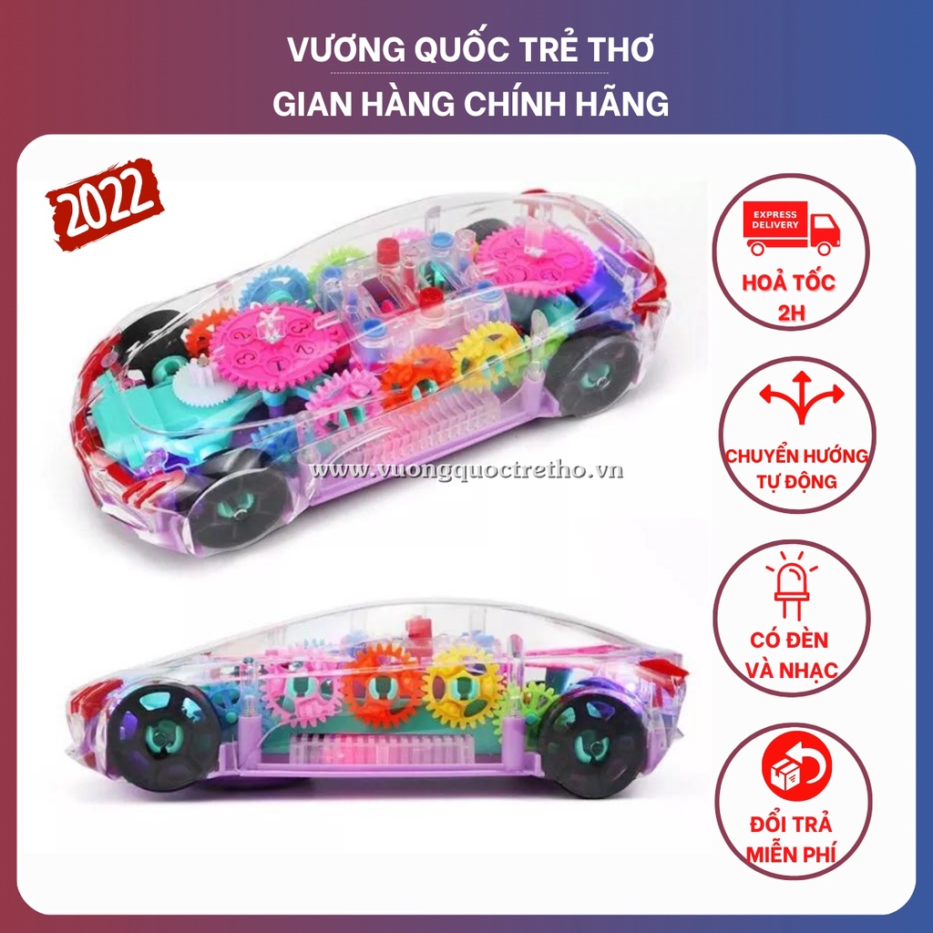 Đồ Chơi Xe Ô Tô Trong Suốt Có Nhạc Và Đèn Nhiều Màu Sắc, Xe Đua Trong Suốt Cảm Biến Tránh Vật Cản, Xoay 360 Độ