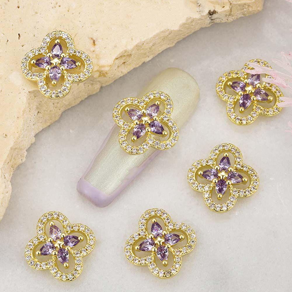 OCEANMAP Phụ Kiện Trang Trí Móng Nghệ Thuật Hình Cỏ Bốn Lá 3D Bằng Hợp Kim Phong Cách Retro