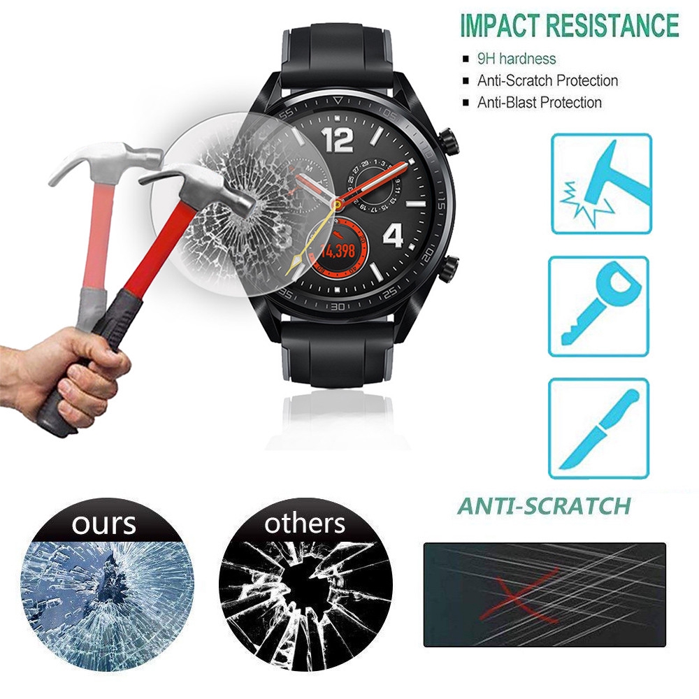 Bộ 2 kính cường lực độ cứng 9H trong suốt chống trầy cho đồng hồ thông minh Huawei Watch GT 2
