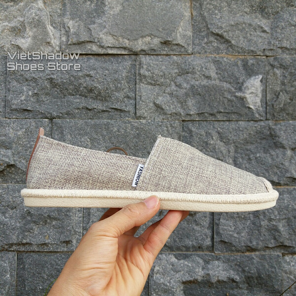Slip on nam - Giày lười vải nam cao cấp - Vải bố màu rêu xám - Mã SP 2905