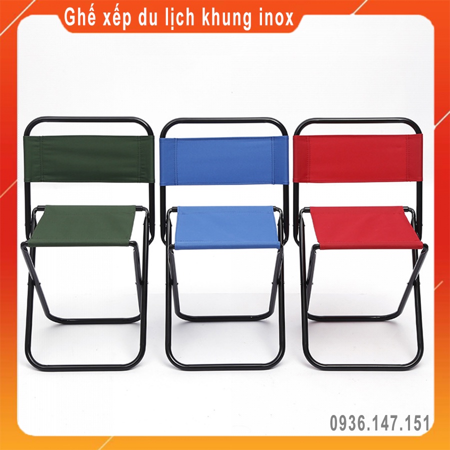 Ghế xếp vải dù khung inox gấp gọn để du lịch dã ngoại cắm trại camping ngoài trời, cafe trà chanh, câu cá