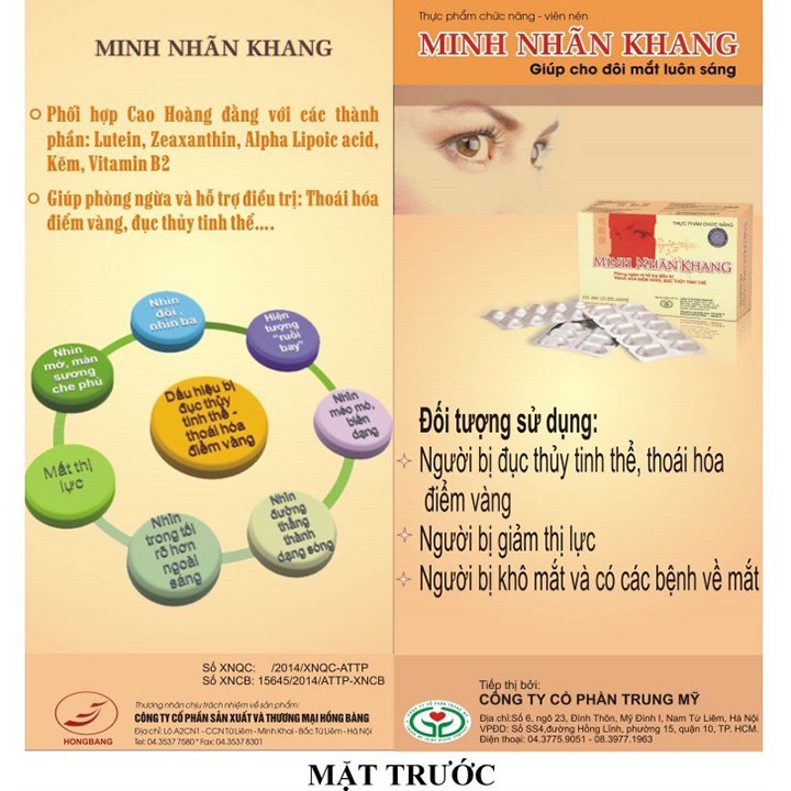 Minh Nhãn Khang Hộp 180 Viên - Giúp Đôi Mắt Luôn Sáng & Ngăn Ngừa Bệnh Lý Về Mắt