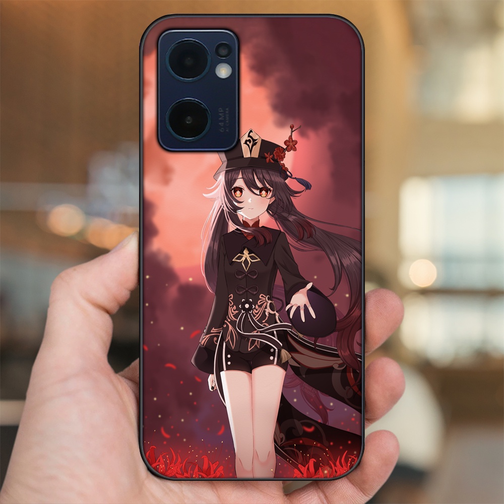 Ốp lưng Oppo Reno 7 5G viền đen in hình Hutao Genshin Impact