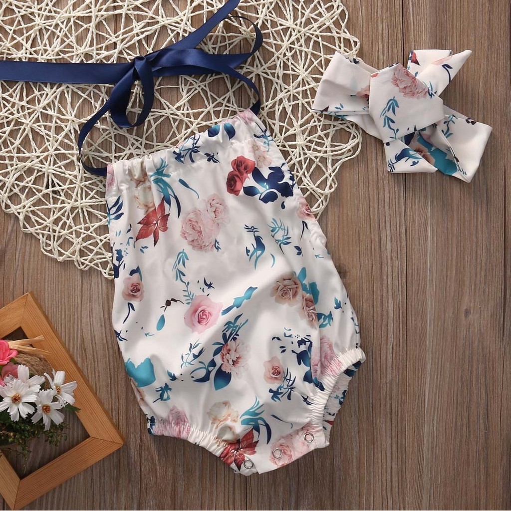 ❤XZQ-2PCS Newborn Infant Baby Girl Floral Romper Jumpsuit Playsuit Headband Outfit Set Clothes