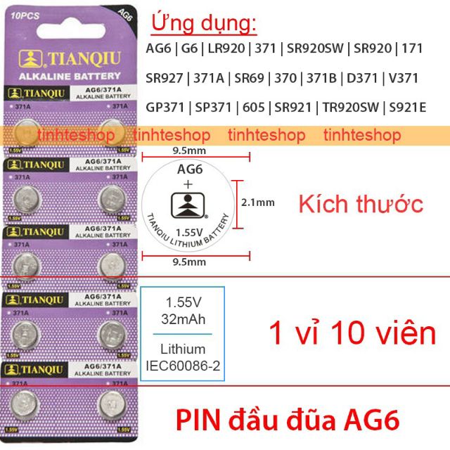 1 Viên Pin Đồng Hồ AG6 LR920H 371A SR920SW 371 Tianqiu