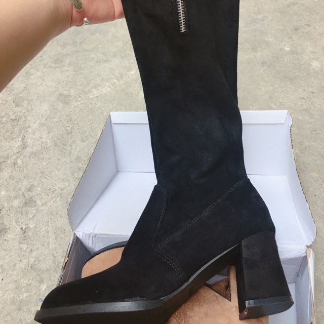 Freeship_Bốt đùi da lộn khoá cạnh lót lông hàng đẹp full box