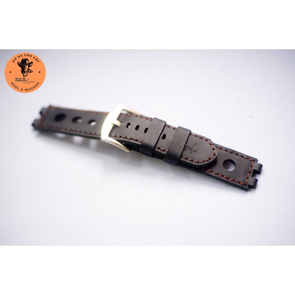 Dây đồng hồ da thật cho Pebble màu đen - RAM Leather Bền Đẹp