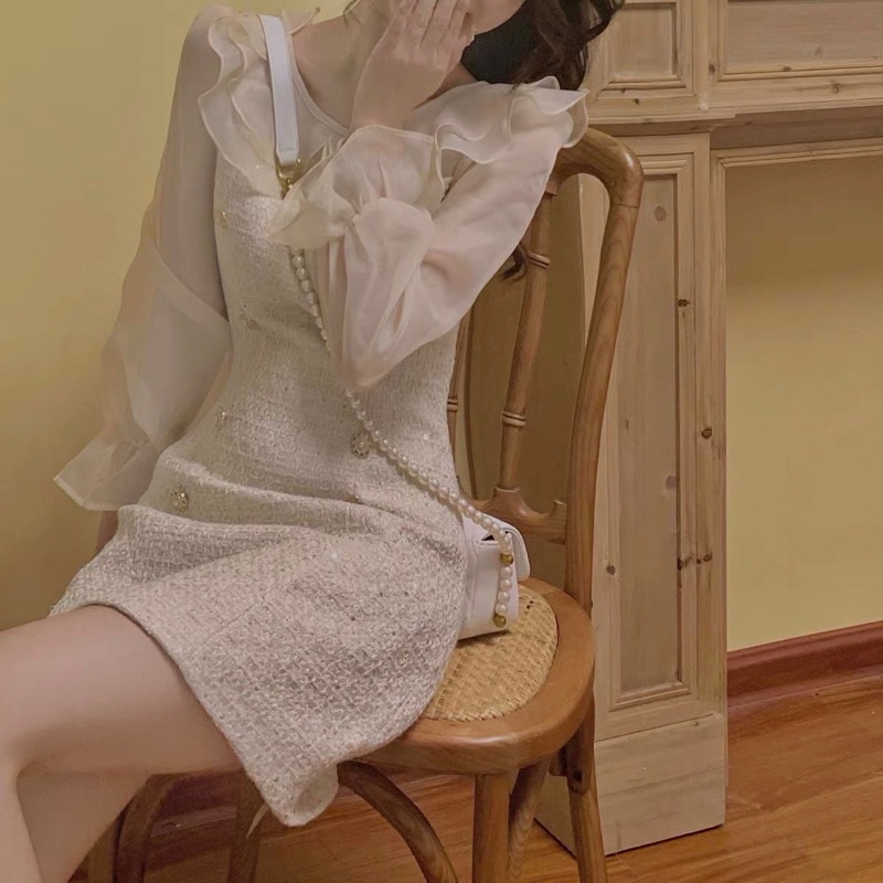 VÁY DẠ TWEED PHA TAY VOAN SIÊU SANG (hàng sẵn) | BigBuy360 - bigbuy360.vn