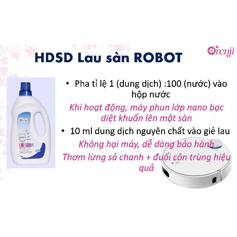Nước lau sàn cho Robot hút bụi lau nhà - nano bạc, sả chanh phù hợp với mọi loại robot, không gây tắc vòi bơm Orenji 1L