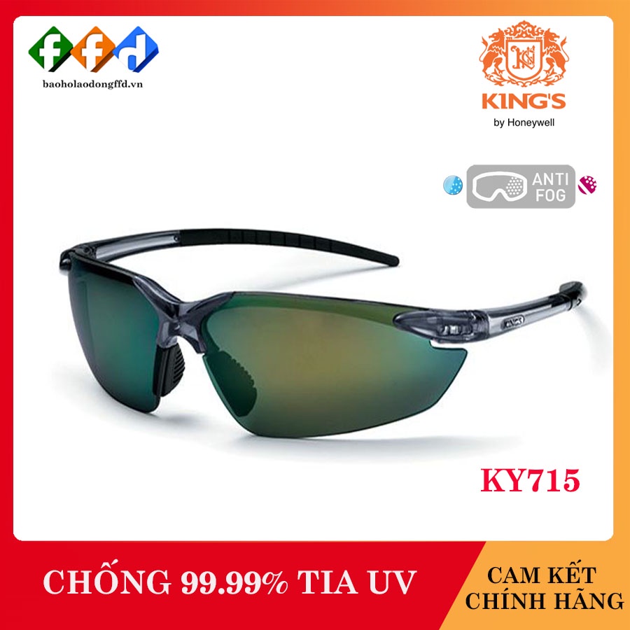 Kính bảo hộ Kings KY715 Kính chống tia UV, chống bụi, chống xước, dùng trong lao động, đi xe máy, tròng đen tráng gương