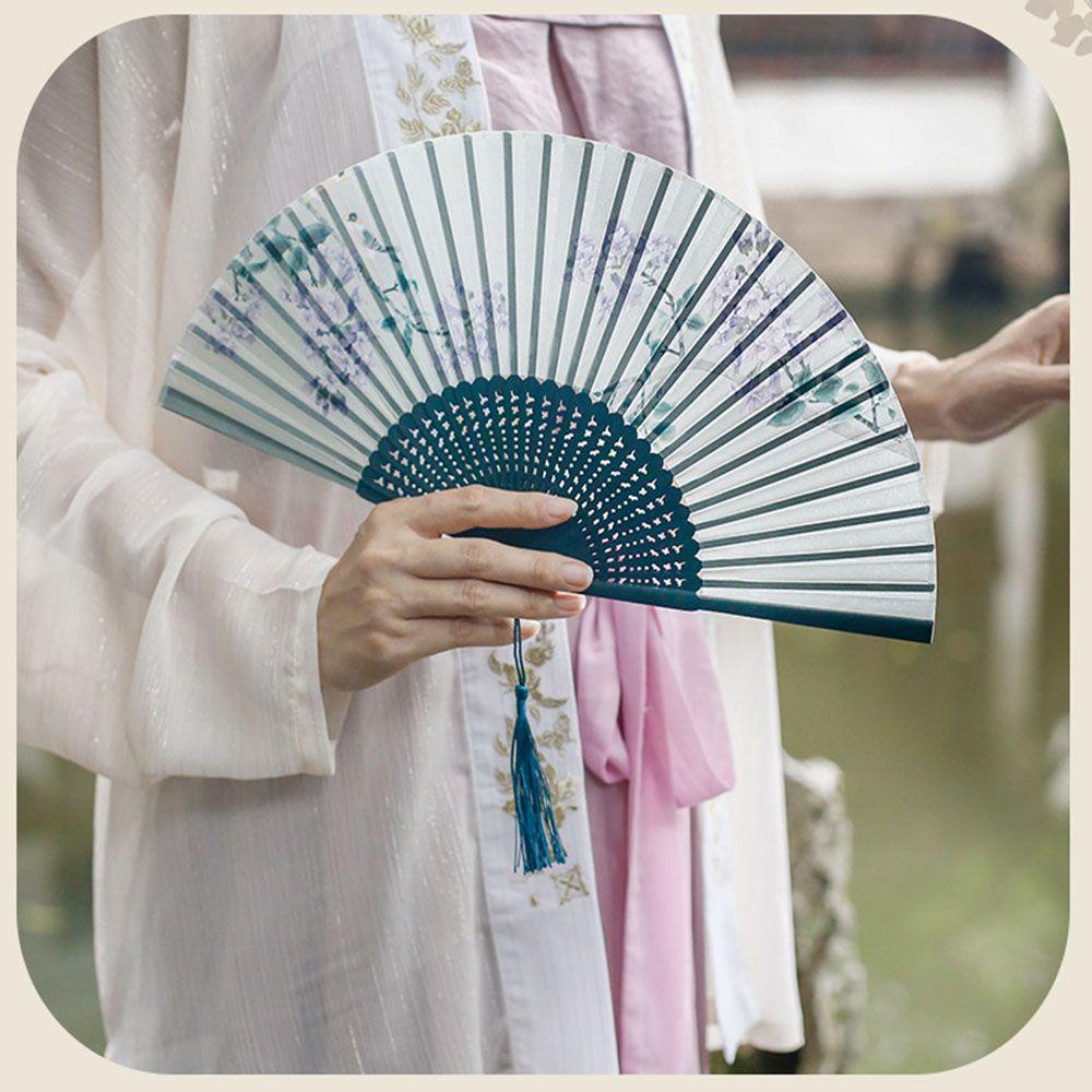 ♫Daphne♫ Quạt Xếp Bằng Tre Lụa Phong Cách Trung Hoa Cổ Điển Dùng Làm Đạo Cụ Múa/ Trang Trí Nhà Cửa/ Sân Khấu