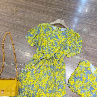 VÁY LỤA HOA XOẮN EO