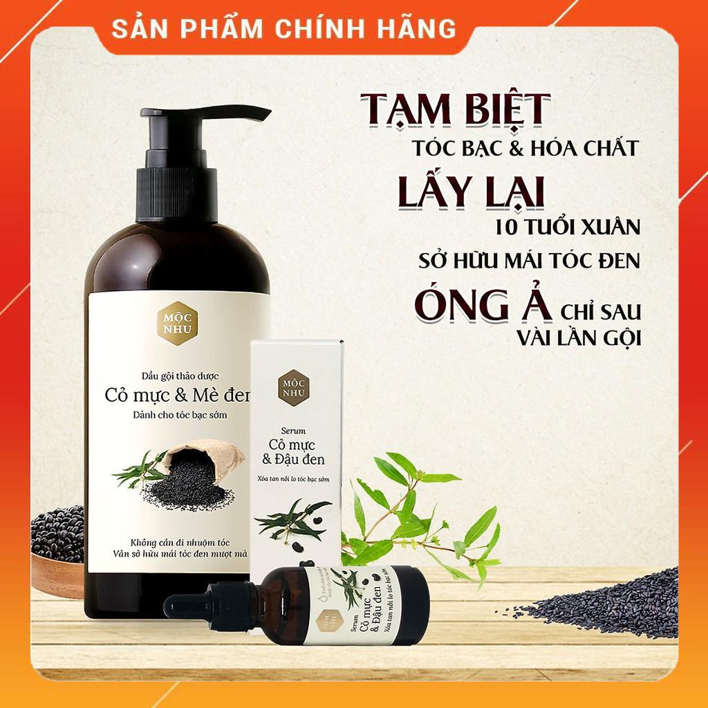 Dầu gội Cỏ Mực Mè Đen ⚡️𝐅𝐑𝐄𝐄 𝐒𝐇𝐈𝐏⚡️ 300ml &amp; Serum Cỏ Mực Đậu Đen Phủ đen Tóc Bạc Mộc Nhu 30ml