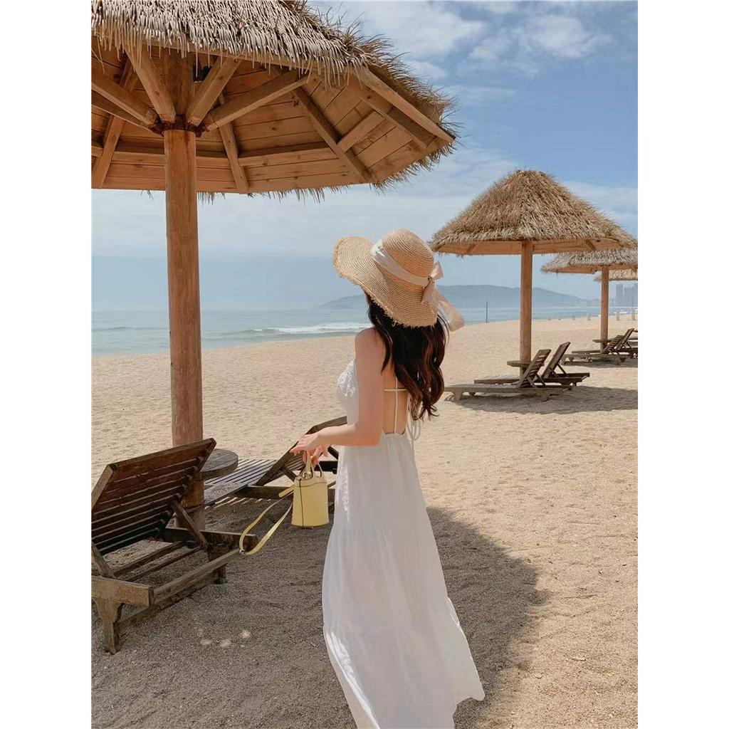 Váy đi biển dáng dài đầm maxi hai dây hở lưng cúp ngực hở vai sexy tôn dáng nâng ngực che khuyết điểm tốt 5028 DK4T2