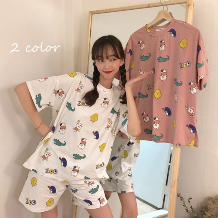 Bộ quần áo mặc ở Nhà, Pijama in họa tiết xinh xắn, Đồ ngủ nữ mùa hè siêu mát, Cực kỳ thoải mái