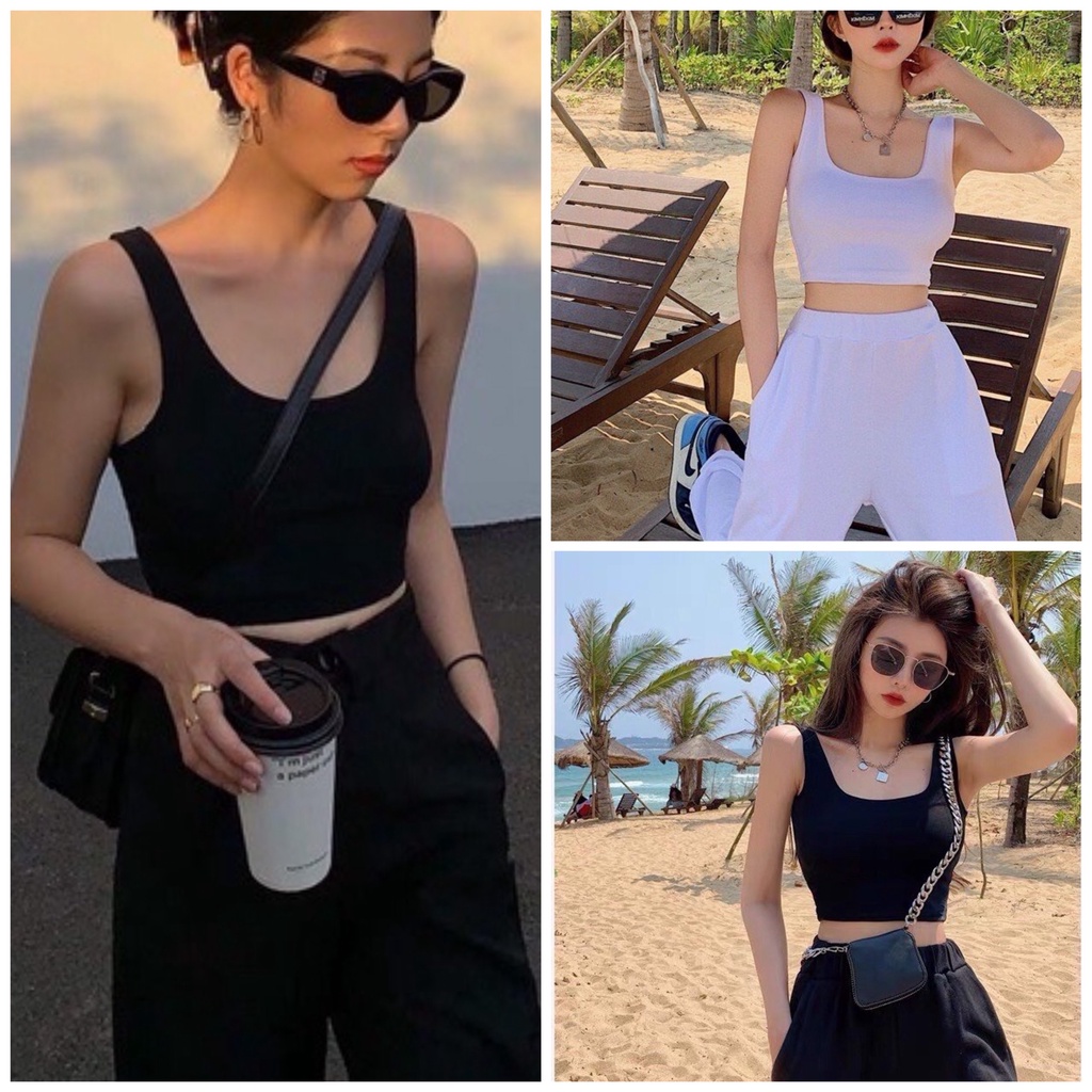 Áo CropTop Cổ Vuông Dây Bản To Sofm Wear