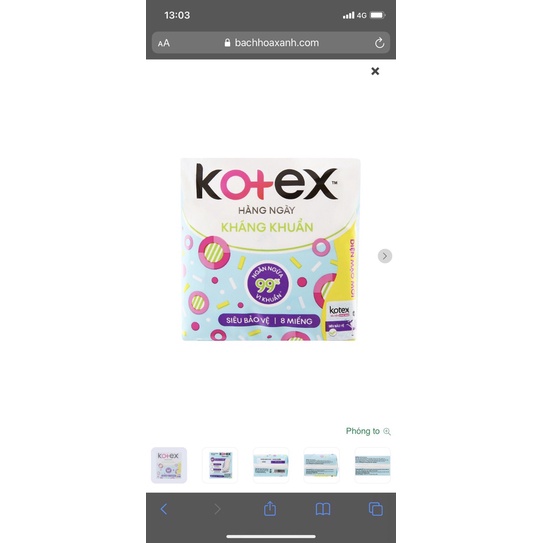 Băng vệ sinh hàng ngày Kotex kháng khuẩn  siêu thấm