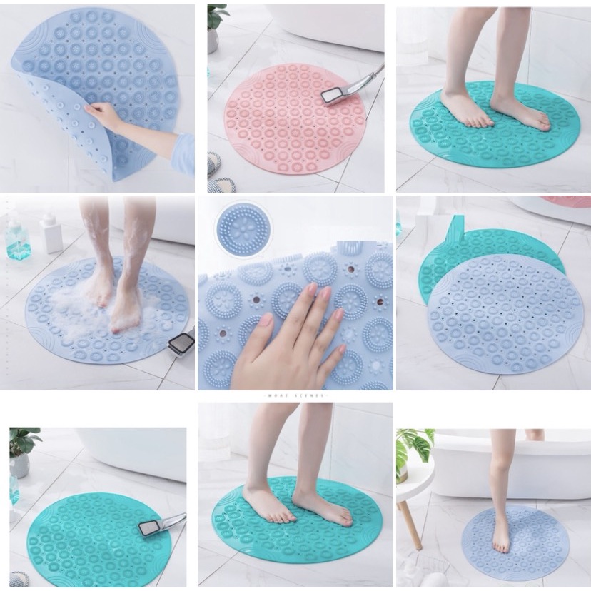 Thảm Nhựa PVC Dẻo Chống Trượt Phòng Tắm Cao Cấp Hình Tròn Mát Xa Chân 55cm Có Lỗ Thoát Nước SBK162