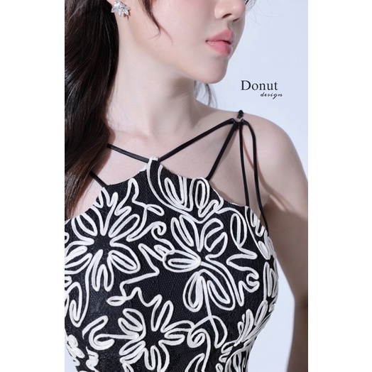 Váy đan dây body hoạ tiết hoa 3D