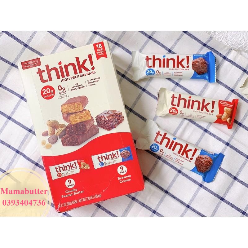 Thanh Protein Bar không đường Think!( gymer, eat clean, keto, tiểu đường)