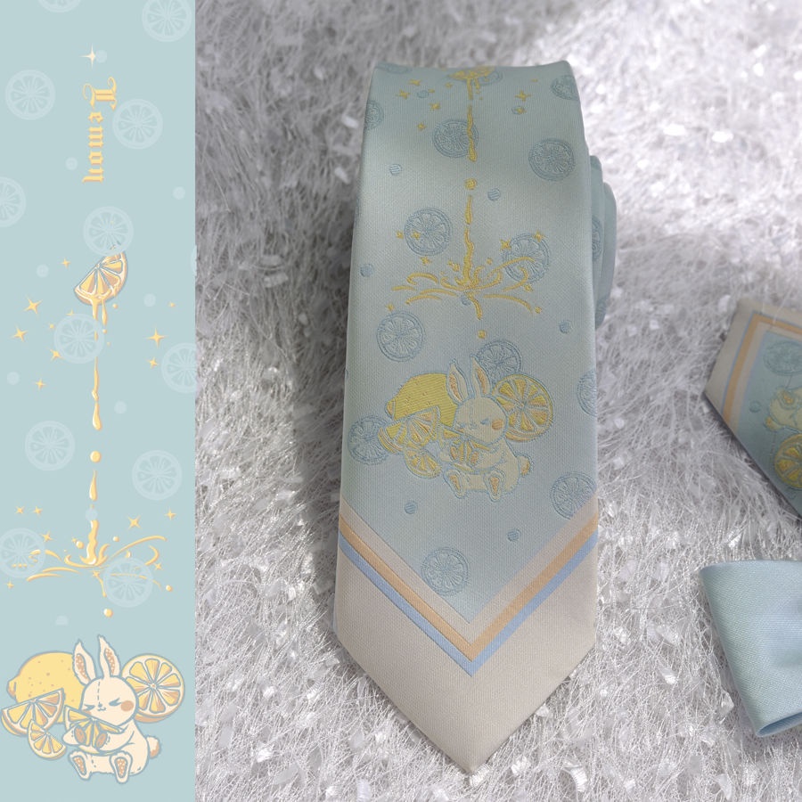 Cà Vạt Đồng Phục Hình Thỏ Chanh Màu Xanh Lá Nhạt Tươi Tắn