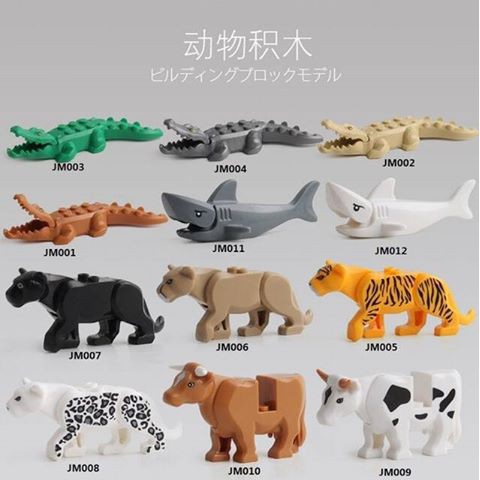 Lego Animal Minifigures các loài động vật hoang dã : cá sấu , hổ , báo , sư tử , bò sữa