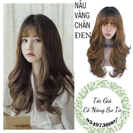Tóc giả nữ mái phồng Hàn Quốc – tóc giả nguyên đầu xoăn xù mì bồng bềnh cực thu hút (tặng lưới tóc)