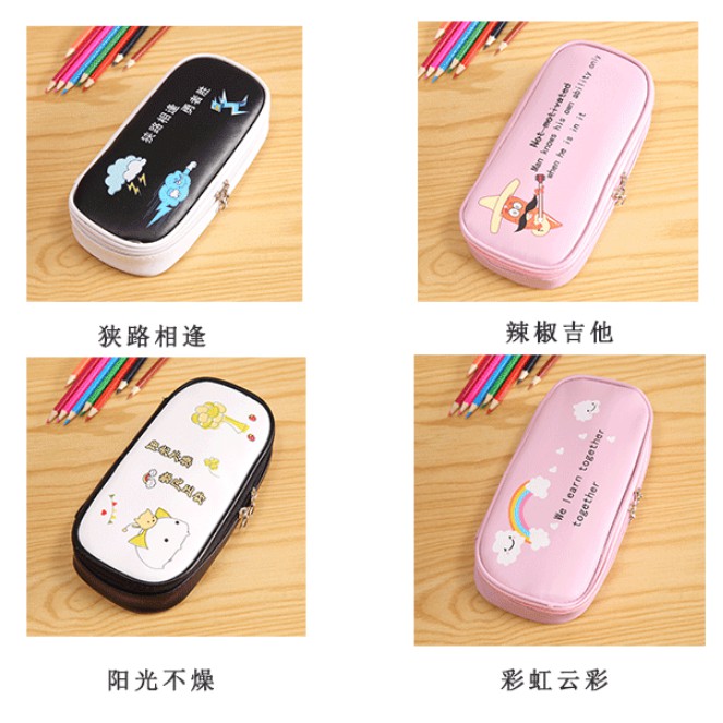 Bóp viết da size to hoạt hình trắng/hồng/đen