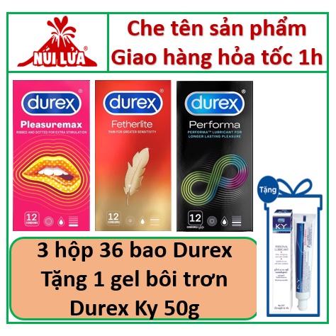 Combo 3 hộp Bao cao su Durex (tùy chọn) TẶNG 1 Gel KY