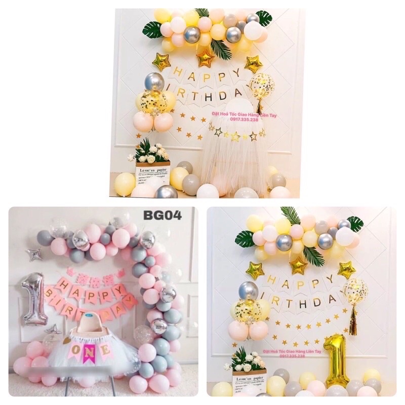 Bộ Bóng Chữ HPBD Bóng Pastel Tặng Bơm -Dây Kết Bóng-Keo Dán