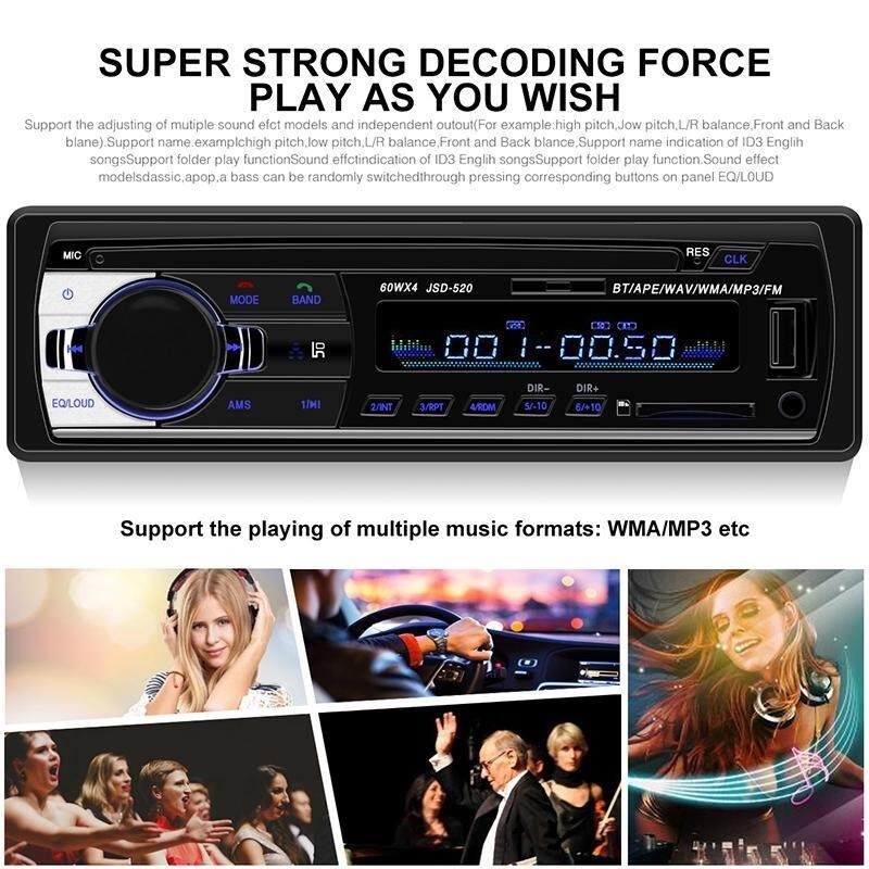 Máy Nghe Nhạc MP3 12-24V 1 Din Bluetooth/USB/AUX/SD/FM Tích Hợp Thẻ Nhớ 4GB TF Cho Xe Hơi