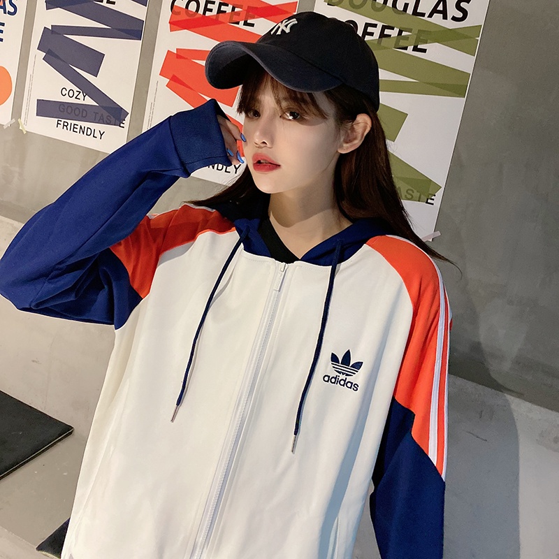 Áo Khoác Gió Adidas Màu Trơn Phối Khóa Kéo Thời Trang Cho Cặp Đôi