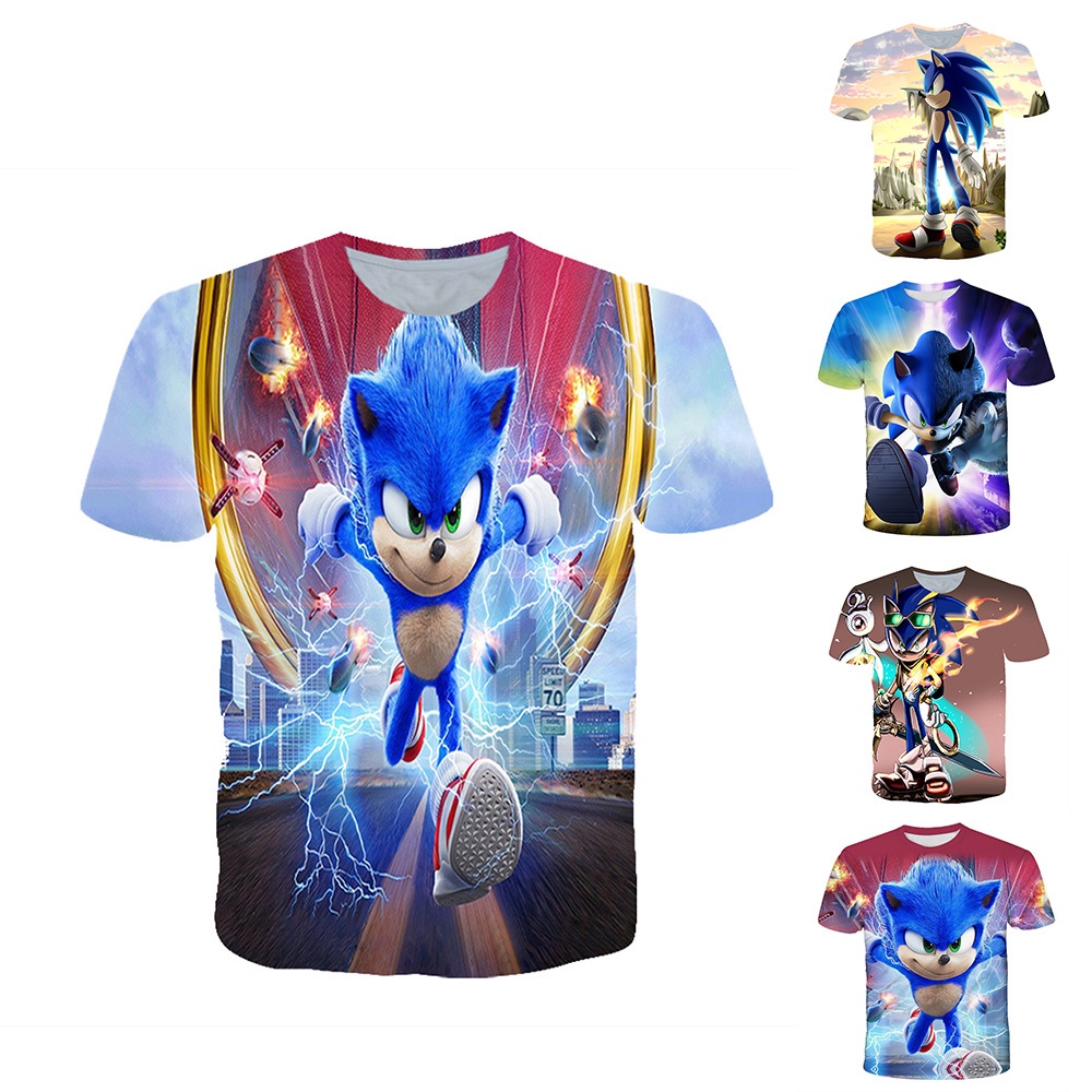 Áo Thun Tay Ngắn In Hình Sonic 3D Bằng Cotton Thoáng Khí Thời Trang Dự Tiệc Cho Bé Trai Và Gái