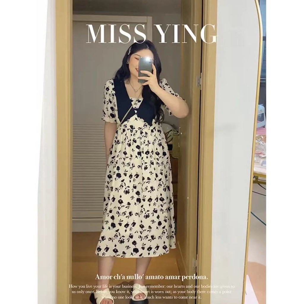 Đầm Cổ Búp Bê Họa Tiết Hoa Phong Cách Retro Plus Size 4XL