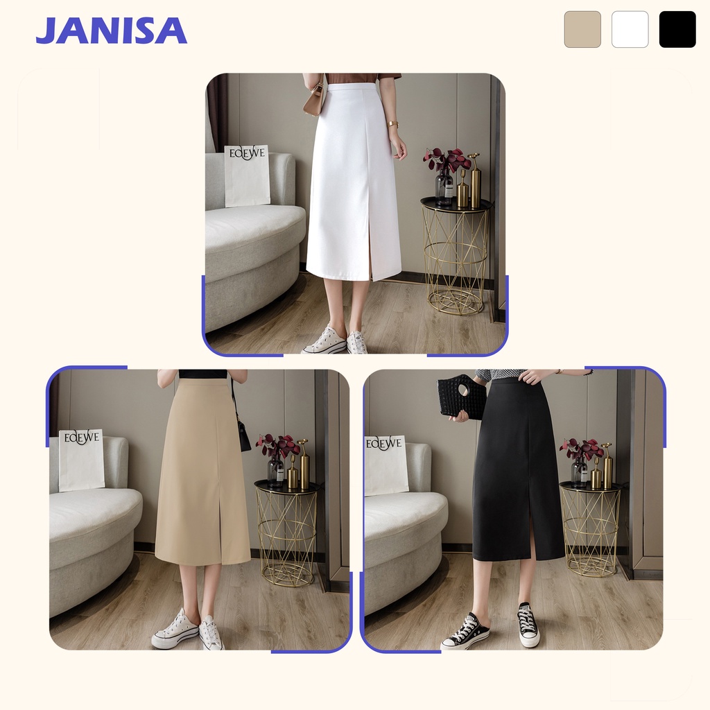 Chân váy chữ A xẻ tà dài qua gối công sở midi JANISA CV12 | BigBuy360 - bigbuy360.vn
