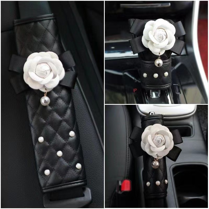 【Ready Stock】 Camellia Series Car Interior Set Accessories Handbrake Gear Cover Seat Belt Shoulder Armrest Box Pad Rearview Mirror 5gKz