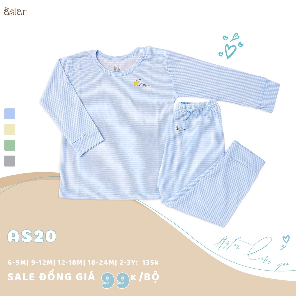 Bộ dài vai sọc mới vải sợi tre Astar cho bé