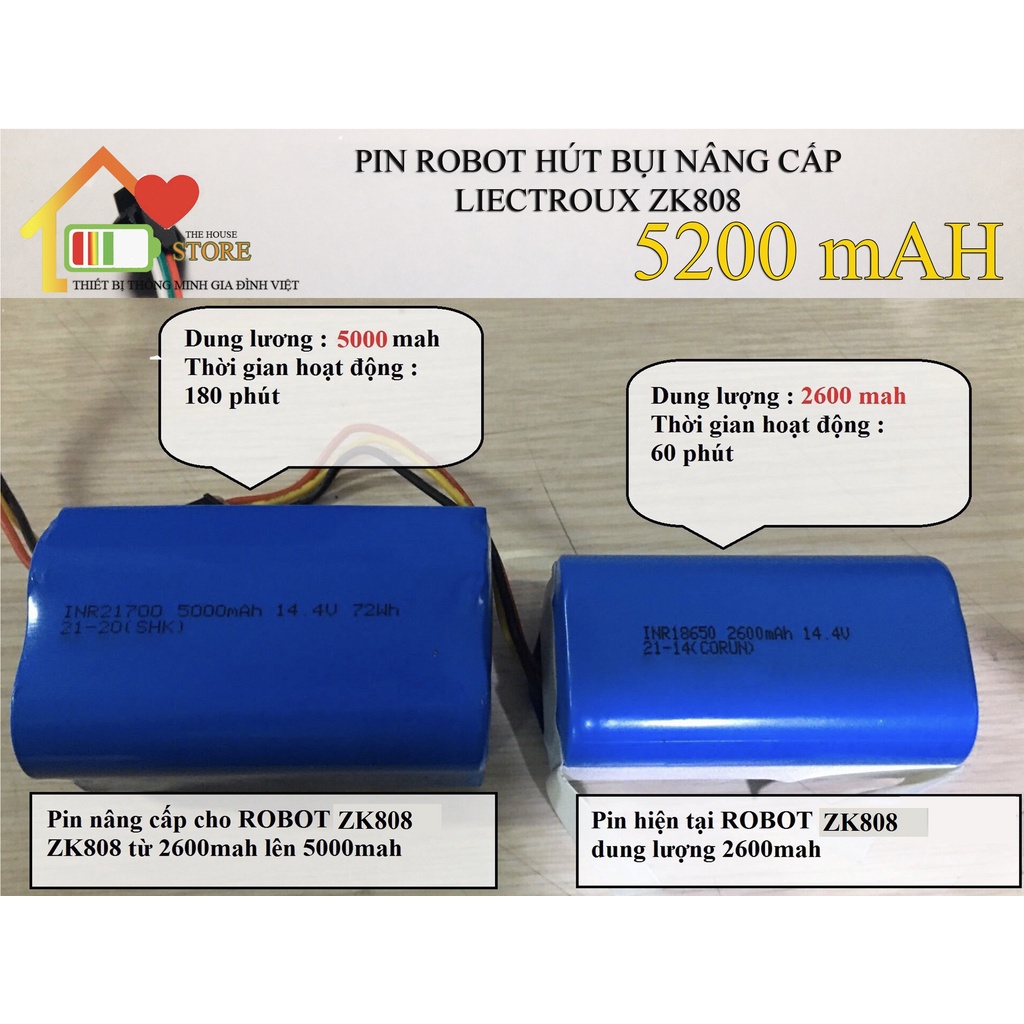 (DUNG LƯỢNG 5200 mAH) PIN ROBOT HÚT BỤI LIECTROUX  ZK808 DUNG LƯỢNG NÂNG CẤP (5200 mAH)