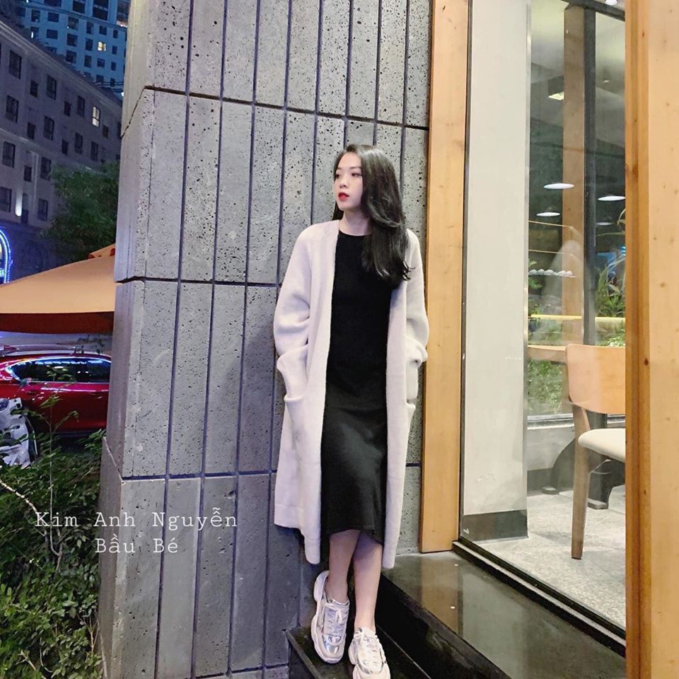 Sét áo khoác cadigan dáng dài mix váy suông trơn