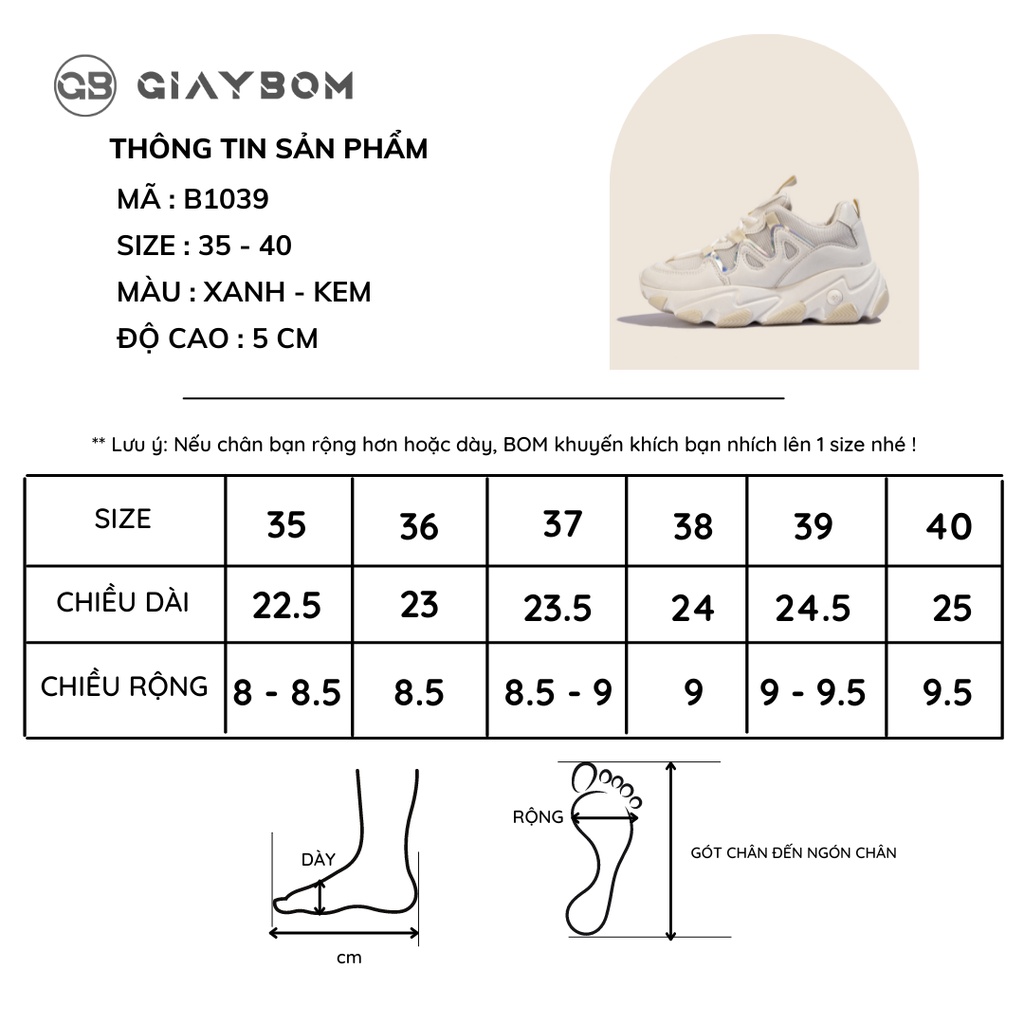 Giày Thể Thao Nữ Độn Đế Giày BOM Tăng Chiều Cao Đẹp Mới Nhất giayBOM GB Warriors B1039