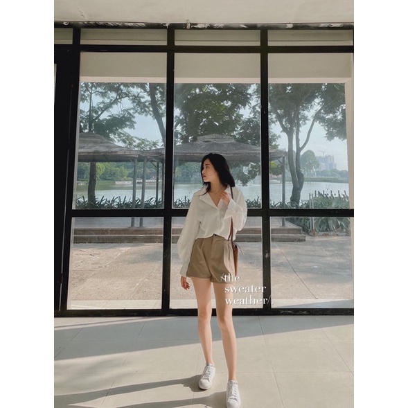 Short vải cạp cao basic ống rộng xẻ bên ( Ảnh thật ) | BigBuy360 - bigbuy360.vn