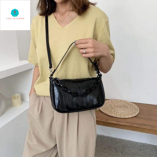 Túi kẹp nách Ngọc Trinh túi kẹp nách full màu đeo vai đeo chéo xách tay da vân cá sấu mẫu mới nhất TKNA04 + ảnh thật ,