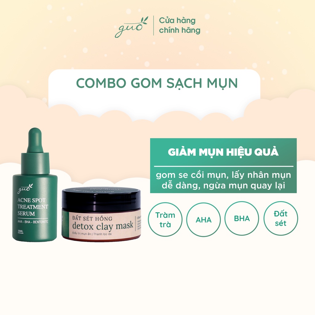 Combo serum mụn và mặt nạ đất sét [gom khô cồi, giảm mụn, mờ thâm 99% khách feedback hiệu quả] GUO