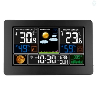Đồng hồ thời tiết kỹ thuật số màn hình màu máy phát điện tử RF treo tường 3 trong 1 nhiệt kế+độ ẩm+áp kế báo thức